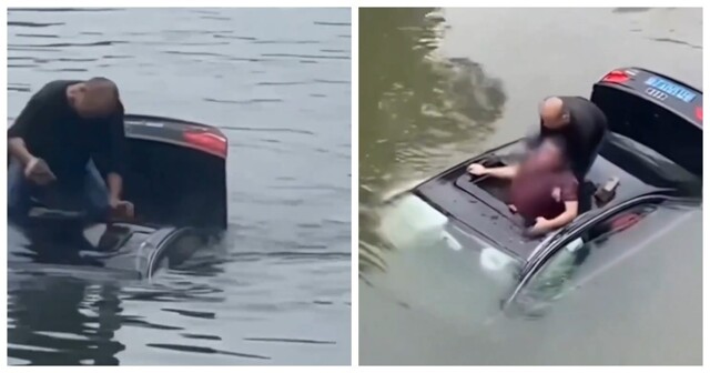 Героический поступок: мужчина спас человека из тонущей машины