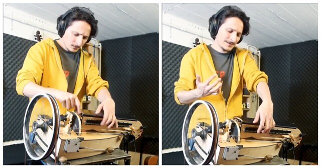 Парень совместил швейную машину с колёсной лирой