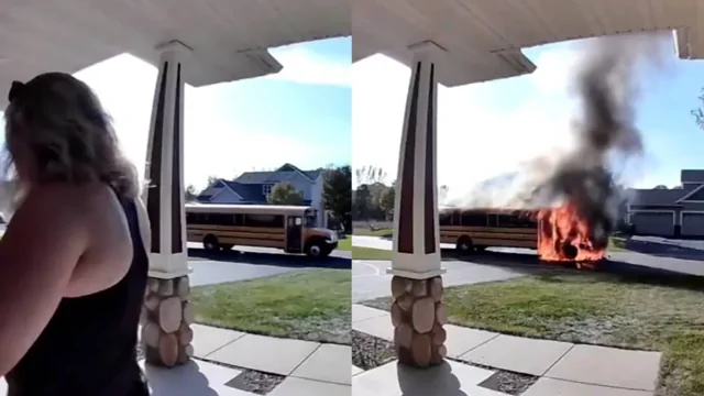 В США женщина спасла детей из горящего школьного автобуса