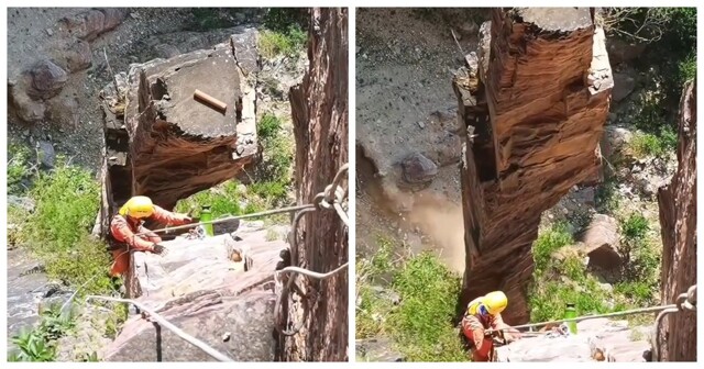 Как в Китае очищают горы от падающих камней
