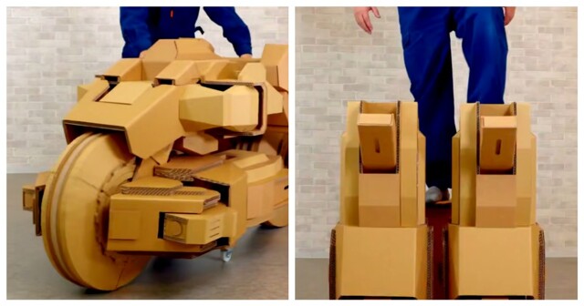 Парень сделал картонный мотоцикл-трансформер