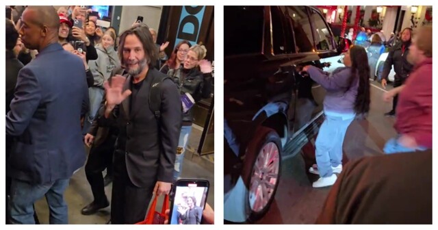 Безумная фанатка попыталась залезть в машину к Киану Ривзу
