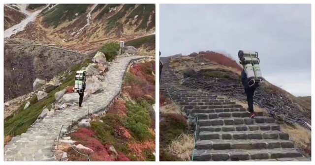 Японец показал процесс доставки пива к горячим источникам