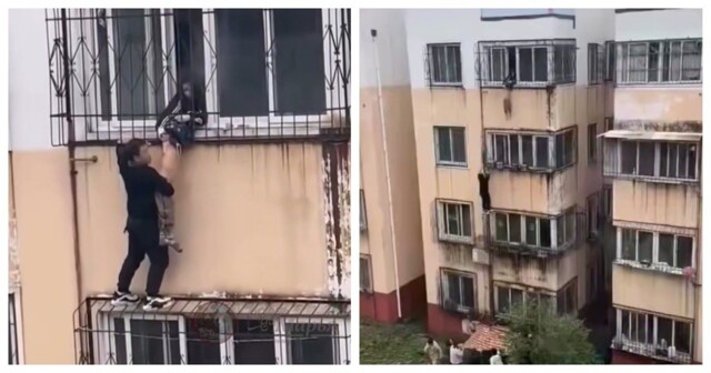 Курьер помог спасти ребёнка, застрявшего в балконной решетке