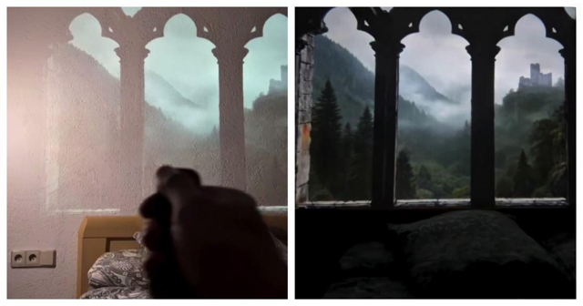 Проектор и видеролик превратили спальню в замок