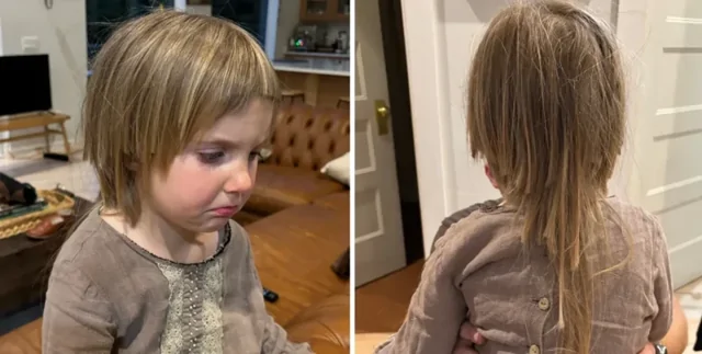 Трехлетняя девочка решила поиграть парикмахера и постригла себя