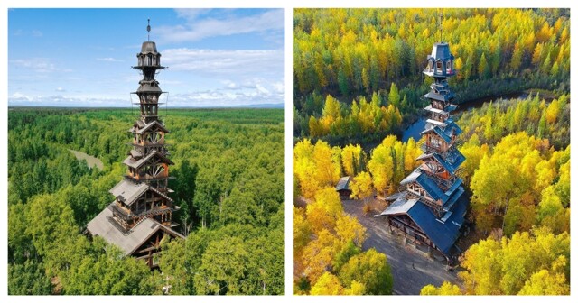 Избушка-небоскрёб в лесной глуши на Аляске