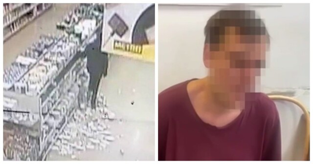 Покупатель «на счастье» разгромил стеллаж с посудой в супермаркете