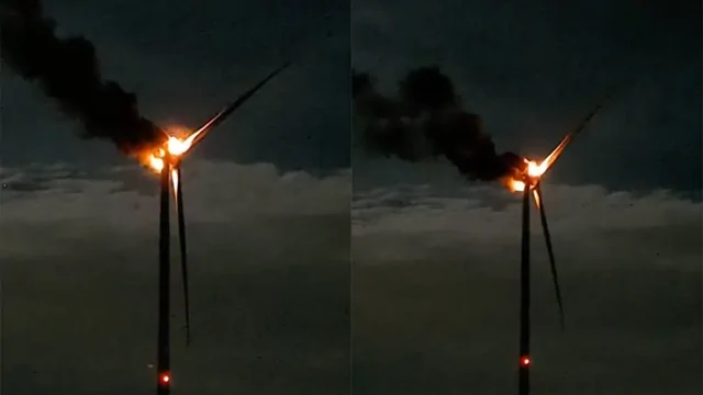 Адские снежинки над лугами: ветряная турбина   вспыхнула как факел
