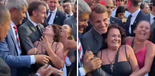 Неожиданный момент: Макрон и внимание двух женщин
