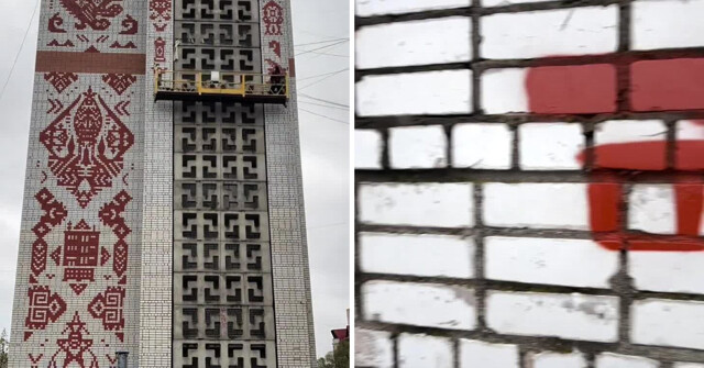 Мурал с точной симметрией на фасаде здания