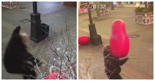 Москвич атаковал новогоднюю инсталляцию и украл матрешку