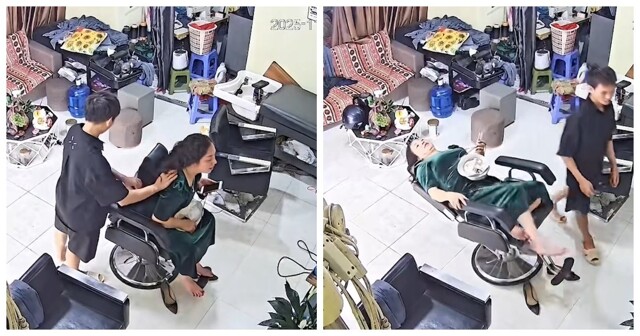 Небольшая неудача в салоне: женщина упала с кресла