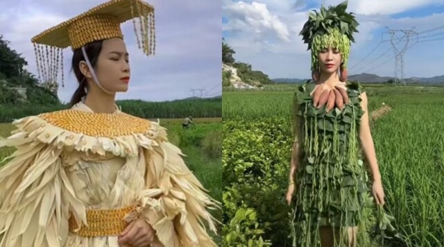 Китаянка создает платья из арахиса и кукурузы