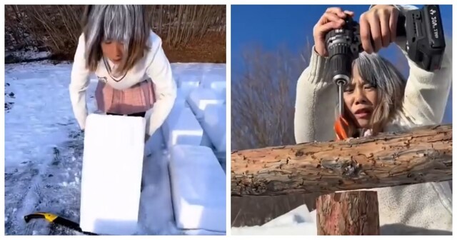 Девушка построила сказочную ледяную избушку