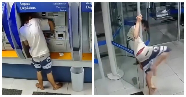 Неуклюжий вор застрял в банке