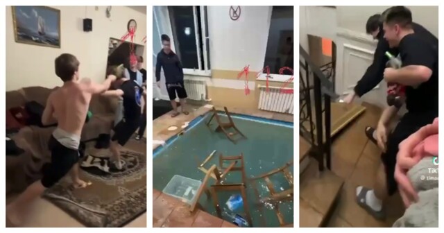 Кадры вечеринки студентов, во время которой был разгромлен дом