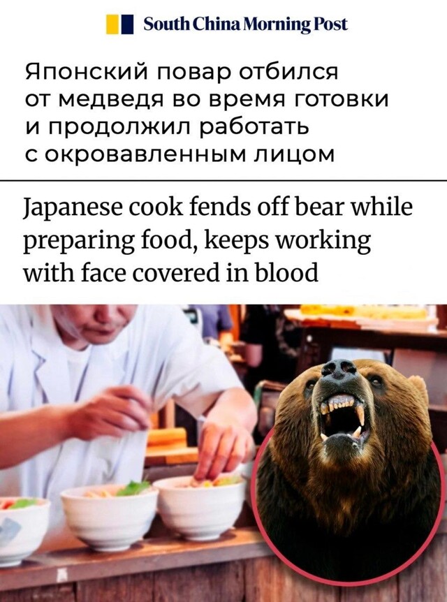 Повар японской закусочной голыми руками отбился от медведя