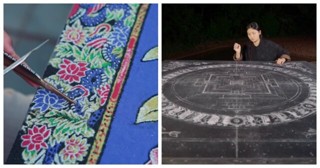 Песочная гармония: процесс создания мандалы из цветного песка