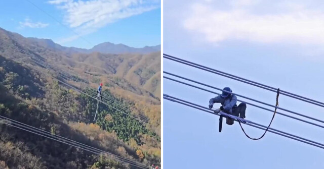 Нелёгкая работа монтажников на высоковольтных линиях в Китае