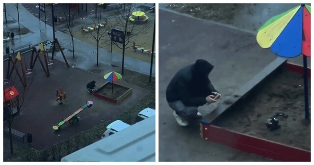 Муж застрял в песочнице с игрушечным экскаватором