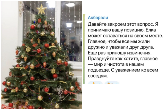 "Давайте закроем этот вопрос": мусульманин, требовавший убрать новогоднюю ёлку из подъезда, отказался от своих претензий