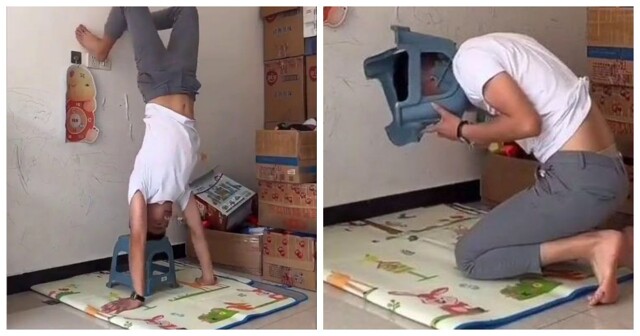 Неудачная попытка стойки на голове