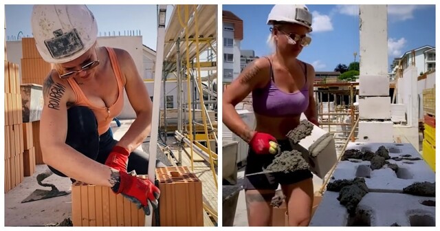 Женщина продемонстрировала свою работу каменщиком на строительном объекте