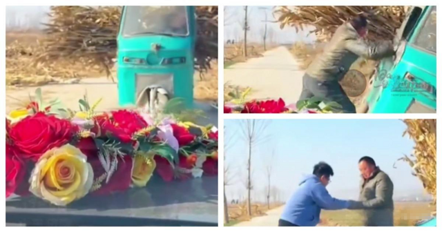 Мужчина уступил дорогу свадебному кортежу и был вознагражден