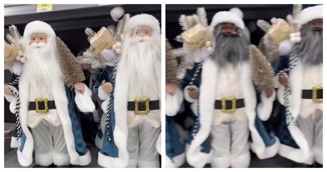 Темнокожий Санта на полке магазина