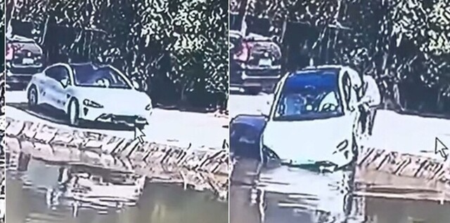 В Китае электрокар Xiaomi уехал прямо в воду из-за включенной автоматической парковки