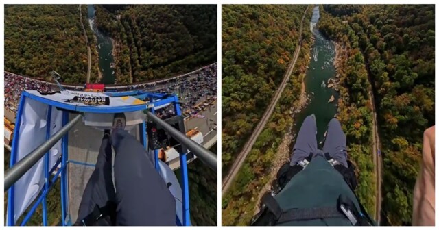 Прыжок с одного из самых высоких автомобильных мостов в США