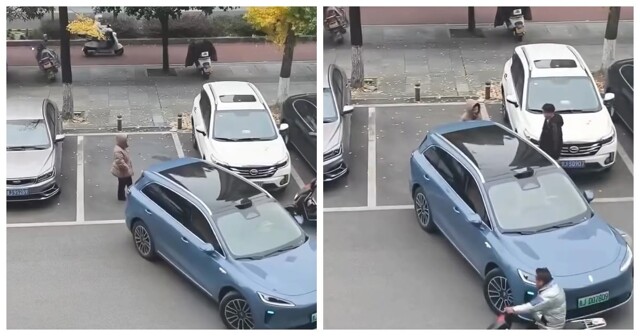 В Китае водитель переиграл женщину, которая мешала припарковаться