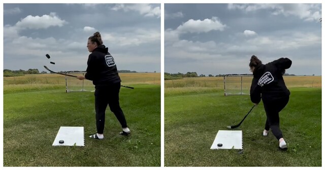 Невероятные хоккейные трюки в исполнении девушки