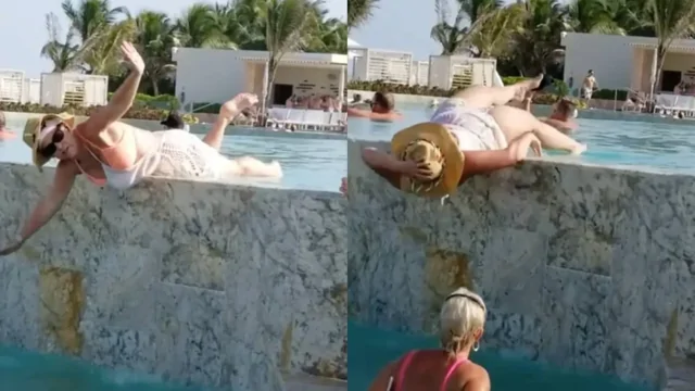 Неудачный момент во время фотосессии у бассейна