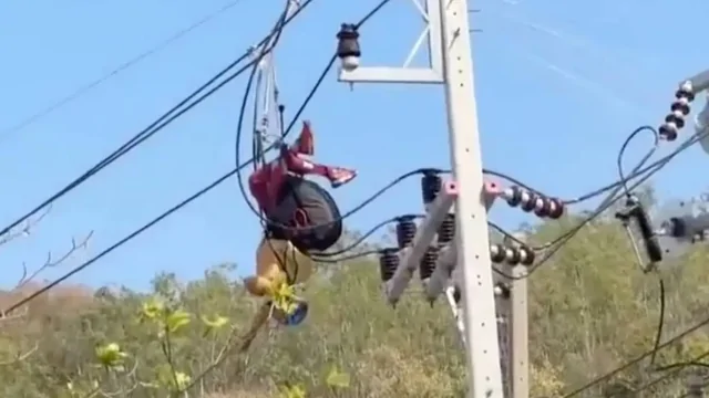 Экстремал потерял контроль над парапланом и зацепился за высоковольтный столб