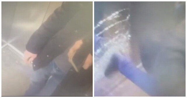 Мужчина разбил ногой зеркало в лифте