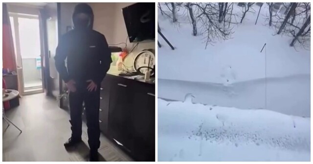 Парень спрыгнул с пятого этажа в огромный сугроб