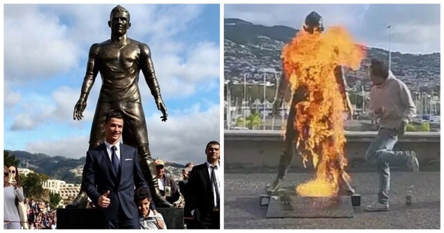 В Португалии подожгли статую Роналду