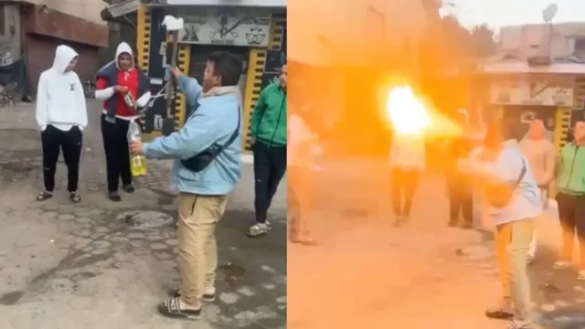 Парень впервые решил попробовать трюк с выдуванием огня и переоценил свои силы