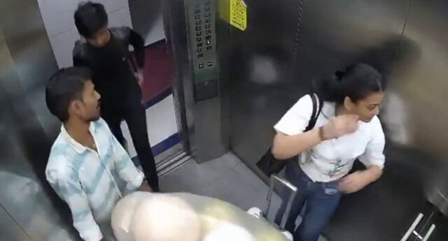Взрыв воздушных шаров в лифте попал на видео