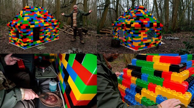 Британец построил в лесу шалаш из гигантских кубиков лего и прожил в нем целые сутки