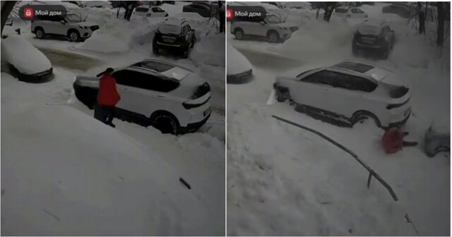 В Перми на женщину рухнул огромный пласт снега