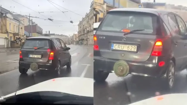 Водитель прикрепил к бамперу «мину», чтобы держать дистанцию