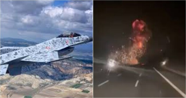 В Турции военный истребитель F-16 рухнул на оживлённую автотрассу