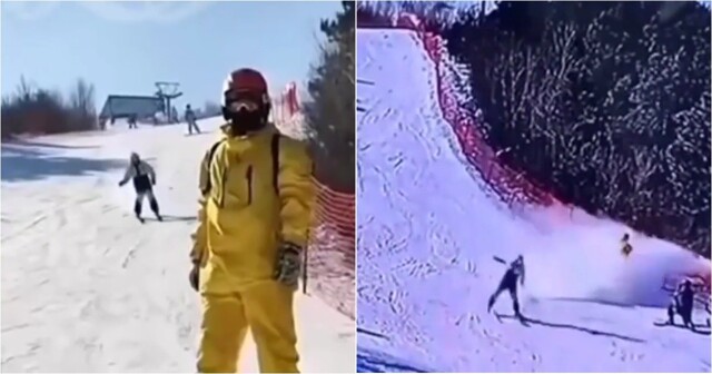 Двое лыжников сняли забавное видео на склоне