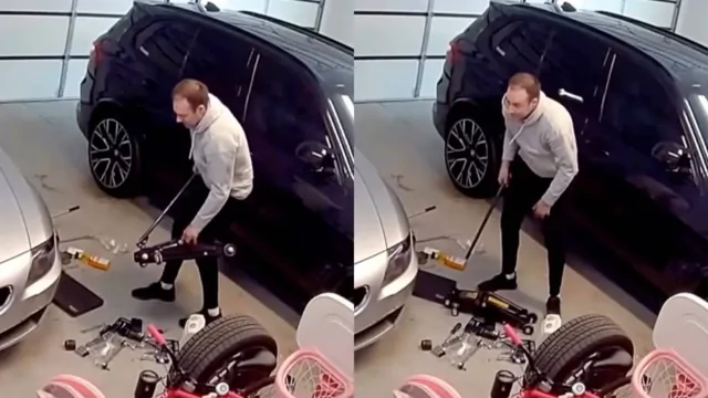 Неудача в гараже: домкрат отлетел мужчине в голову и срикошетил в авто