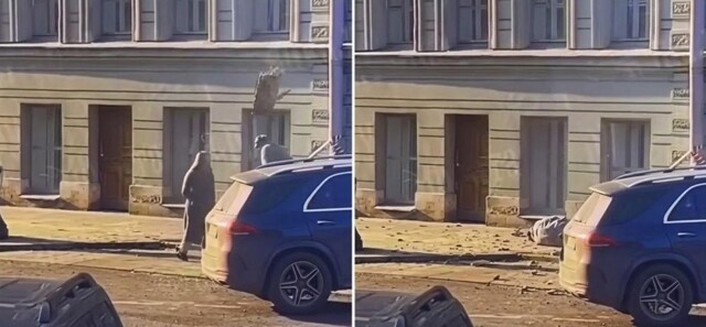 Момент обрушения лепнины на мужчину попал на видео