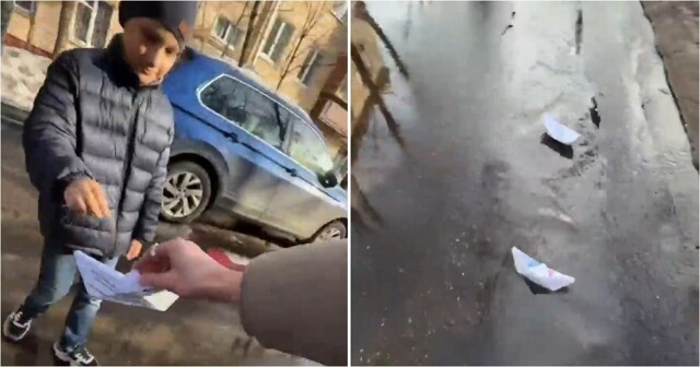 Москвич показал мальчику, как сделать бумажный кораблик