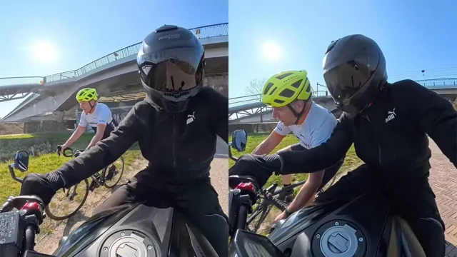 Смелый, но неразумный: велосипедист пытался обогнать мотоциклиста